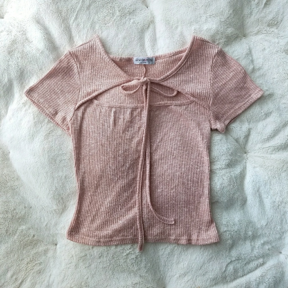 Fashion Nova Tie Neck Crop Top - Light Pink